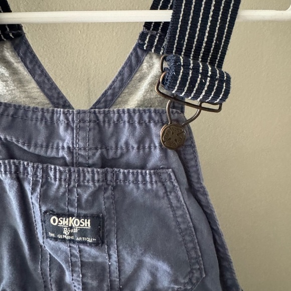 OshKosh B'gosh Navy Blue Kids Overalls with striped straps and grey leg cuffs 3T - Picture 2 of 4